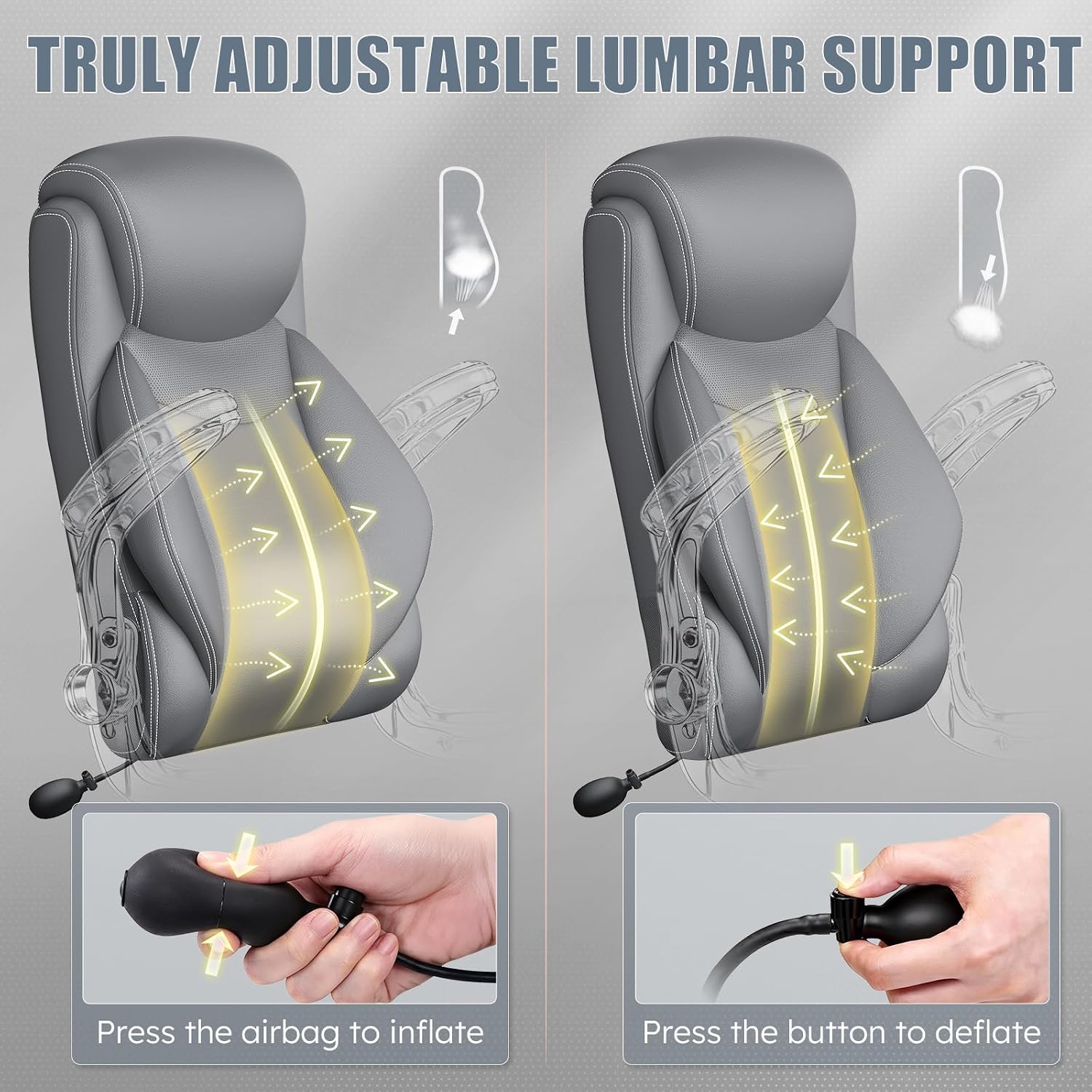 Ergonomic Office Chair, Big and Tall Office Chair, Executive Chair- Padded Leather Comfy Chair with Adjustable Lumbar Support & Flip-Up Arms, Swivel Chair for Home Office,2 Pack