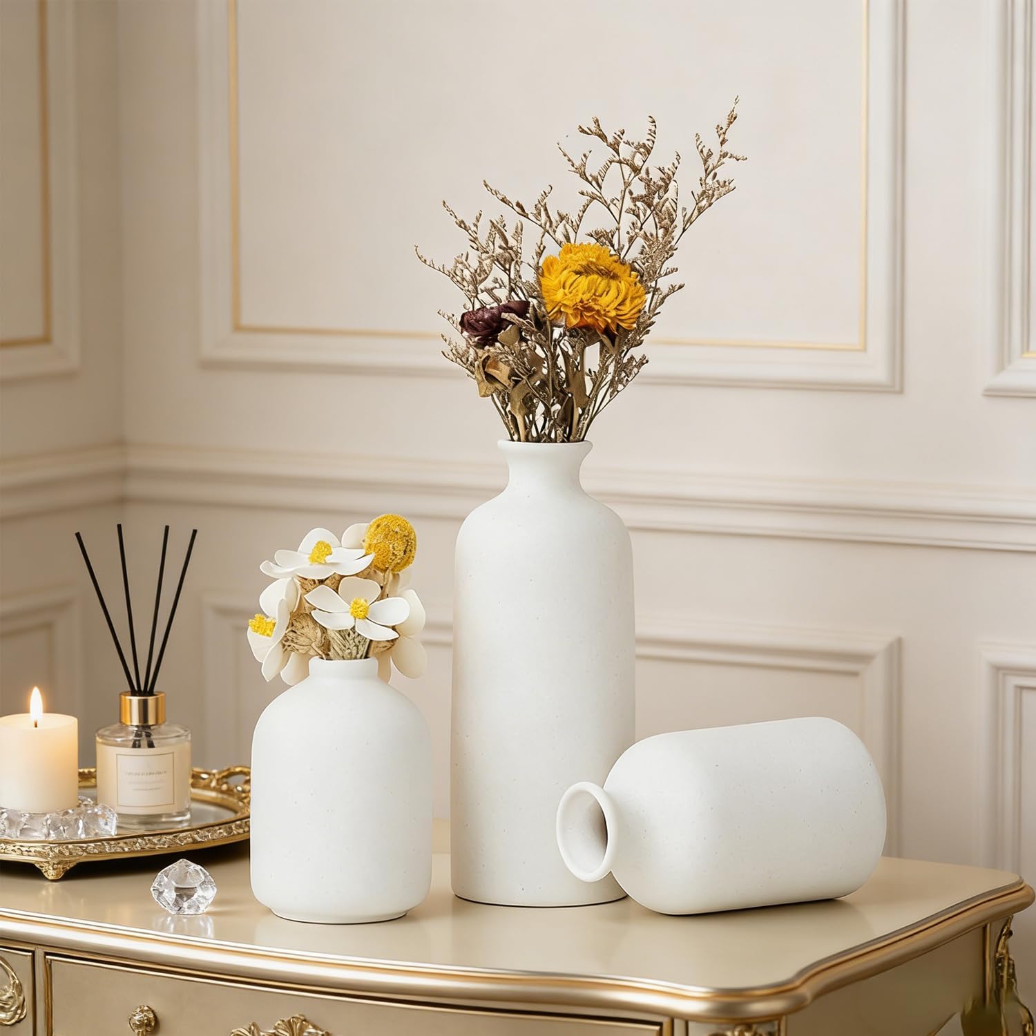 Ceramic Vase Set of 3,Modern Nordic,Minimalist Decorative Vase for Living Room Table Centerpiece Coffee Dining Wedding Bookshelf Home Decoration