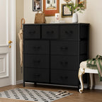 OLIXIS 9 Drawers Storage Organizers Units, Closet Organizers and Storage for Clothes, Fabric Storage Drawer for Living Room, Chest of Dresser in 39.4" D x 11.8" W x 39.9" H, Black