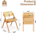Karl home Wooden Rattan Folding Chairs 2 Pack, Portable Folding Chairs for Indoor, Ideal for Kitchen Dining Room, Office Wedding, Party, Picnic, Natural