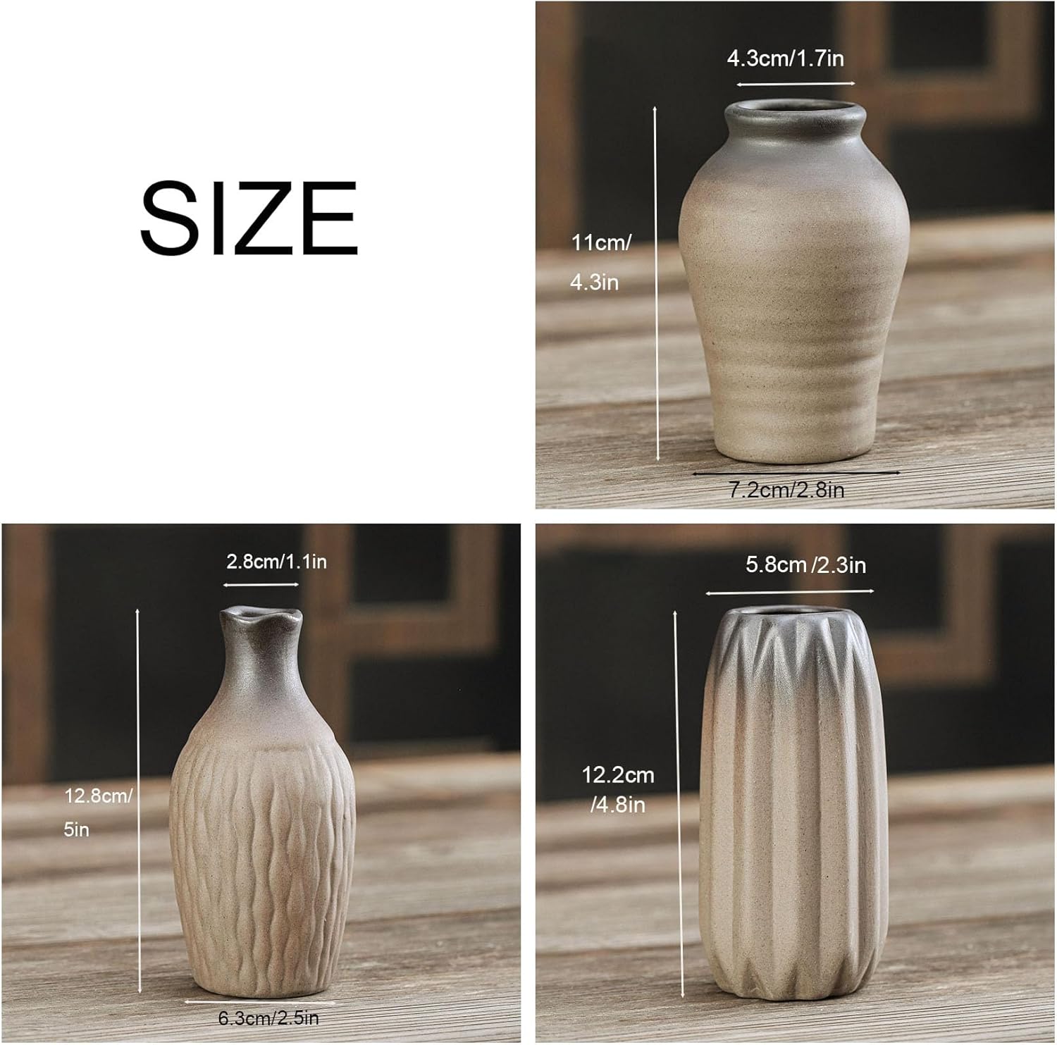 Daittin 3 Pcs Mini Ceramic Vases, Rustic Small Pottery Vases for Home Decor, Boho Flower Vases Set for Table Centerpiece, Shelf, Living Room, Bedroom, Office