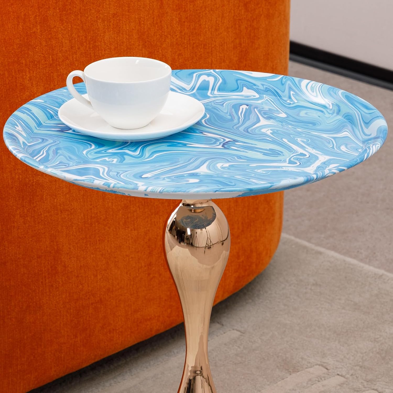 End Coffee Table Round Side Table, Metal Pedestal Table, Accent Table for Small Spaces, Drink Martini Table Decoration for Living Room