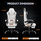 Gaming Chair,Big and Tall Gaming Chair 400lbs Office Chair with Footrest, 90-155° Recline & Removable Headrest Lumbar Support[Spring + 4D Sponge] (White)