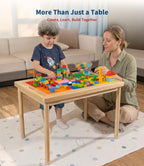 JOIN&JOY 28" Kids Activity Table, Compatible with Lego & Duplo Bricks, 4 Foldable Storage Bins, Premium Solid Pine Wood Play Desk, Reversible Tabletop for Multi-Child STEM Learning & Crafts