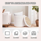 PINPLUS Round Storage Ottoman Foot Rest Stool with Tray Velvet Sherpa Folding Storage Ottoman,Boucle Foot Rest for Living Room, Bedroom, Dorm,White Color