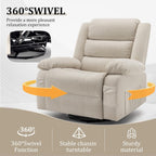 Korser Oversized Recliner Chair, Extra Wide Rocking Chair with Massage and Heat, 360° Swivel Rocker Recliner for Adults, Nursery Chair with Side Pocket, Cashmere Reclining Sofa for Living Room, Beige