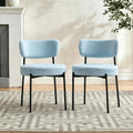 Boucle Dining Chairs Set of 2, Blue Mid Century Modern Kitchen Dining Room Chairs with Curved Backrest and Metal Frame, Round Upholstered Dining Chairs for Kitchen, Living Room