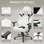 Ergonomic Gaming Chair, Wyrdforging Computer Desk Chairs, 4D Armrests, High Back Office Chair With Headrest & Lumbar Pillow, Tilt Rocker Recliner, Heavy-Duty Base, White PU Leather & Black Suede Combo
