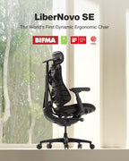 LiberNovo SE Dynamic Ergonomic Office Chair, Comfy Desk Chair with Manual Lumbar Adjustment, 105°-160° Five Lockable Recline Positions for Back Comfort, Home Office Long Hours Use, Obsidian, 48cm