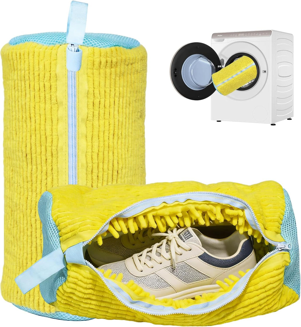2PCS Shoe Washing Machine Bag With Self-Locking Zipper,Heavy Duty Laundry Shoe Bag for Washing Machine Washer & Dryer,Reusable Shoe Washing Bag for Sneakers Tennis Shoe,Large Shoe Cleaning Bag,Yellow