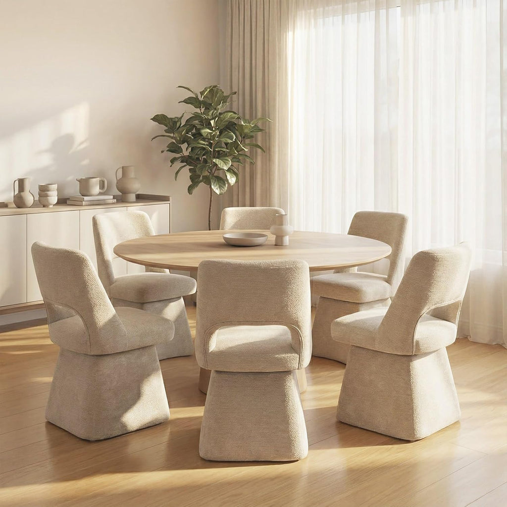 VKNOW Upholstered Swivel Dining Chairs, Modern Dining Room Chairs with Open Back, Chenille Fabric Kitchen Chairs for Dining Room, Living Room, Bedroom, Vanity, Khaki(1 Pack)