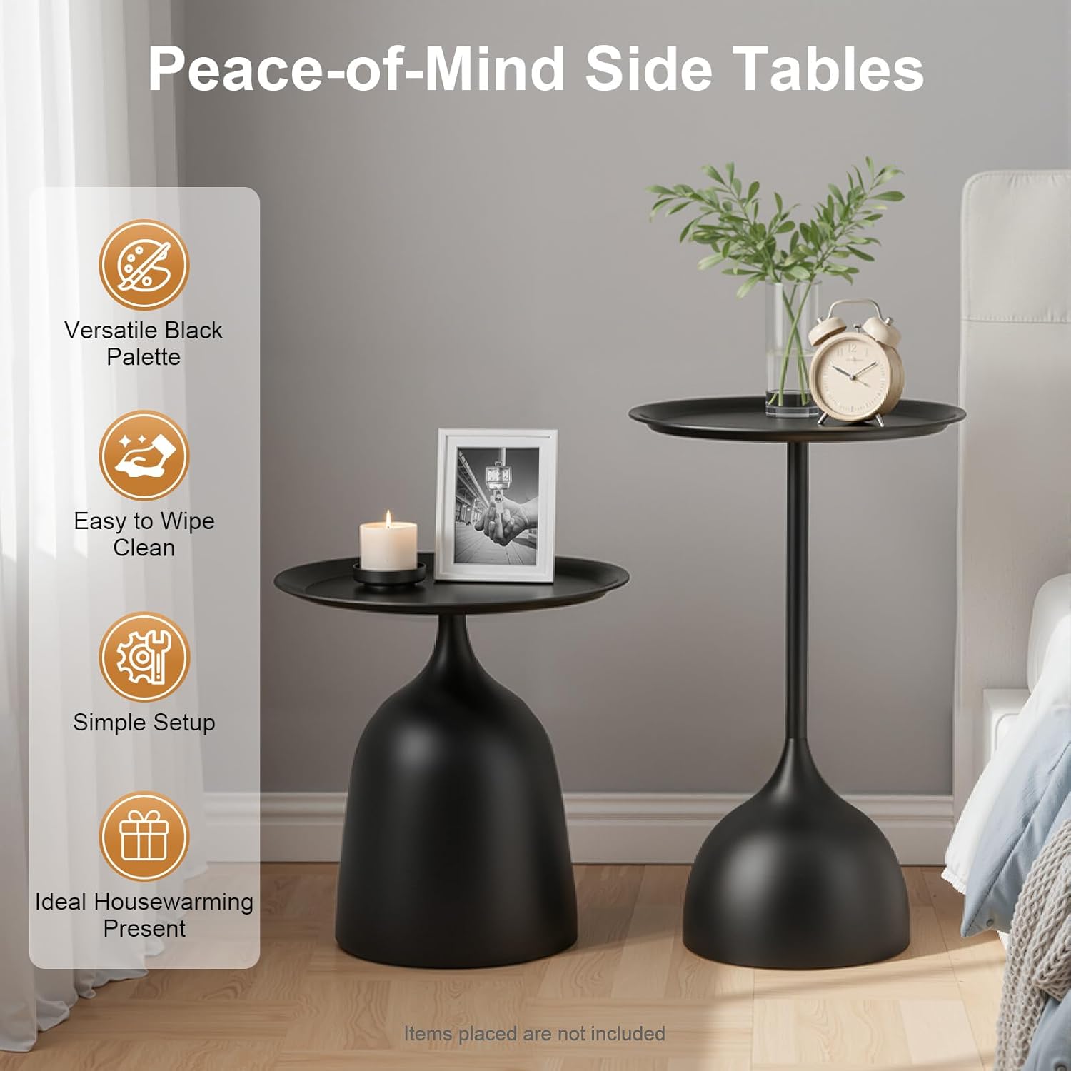 2Pcs Nesting Tables, Round Nesting Side Tables Modern End Tables Loading Bearing 8.82Lbs Metal End Table Nesting Coffee Table Metal Accent Tables for Living Room Bedroom Balcony (Matte Black)