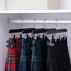DoubleFill 1 Pcs Kilt Hanger 15.8 Inches Wooden Duty Skirt Hangers with 4 Clips for Closet (Black)