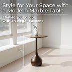 Marble Accent End Table for Home Decor - Decorative Small Table Stand for Bedroom Night Stand, Bedside, and Living Room Decor - Modern Side or Drink Table for Small Spaces - 20", Brown & Gold