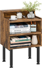 Simple Trending Night Stand, Wood End Table Nightstands, Modern Bedside Table with Open Shelf, Side Table for Bedroom Living Room, Rustic Brown