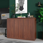 holzart 43" Walnut Brown Buffet Cabinet Sideboard with Storage - Modern 3-Door Wood Grain Kitchen Cupboard & Coffee Bar Station for Dining Room, Living Room - Adjustable Shelf, 43.3" W x 31.5" H