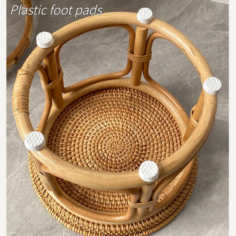 Bohemian Rattan Side Table, Round Wicker Accent Table, Small Bamboo End Table for Living Room, Balcony, or Bedroom Décor(Large)