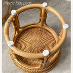 Bohemian Rattan Side Table, Round Wicker Accent Table, Small Bamboo End Table for Living Room, Balcony, or Bedroom Décor(Large)