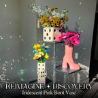 Reimagine Discovery Pink Boot Vase, Maximalist Ceramic Flower Vase, Pink Room Decor for Office, Bedroom & Living Room, Aesthetic Room Decor for Desk, Shelf, Table, Bar & Vanity