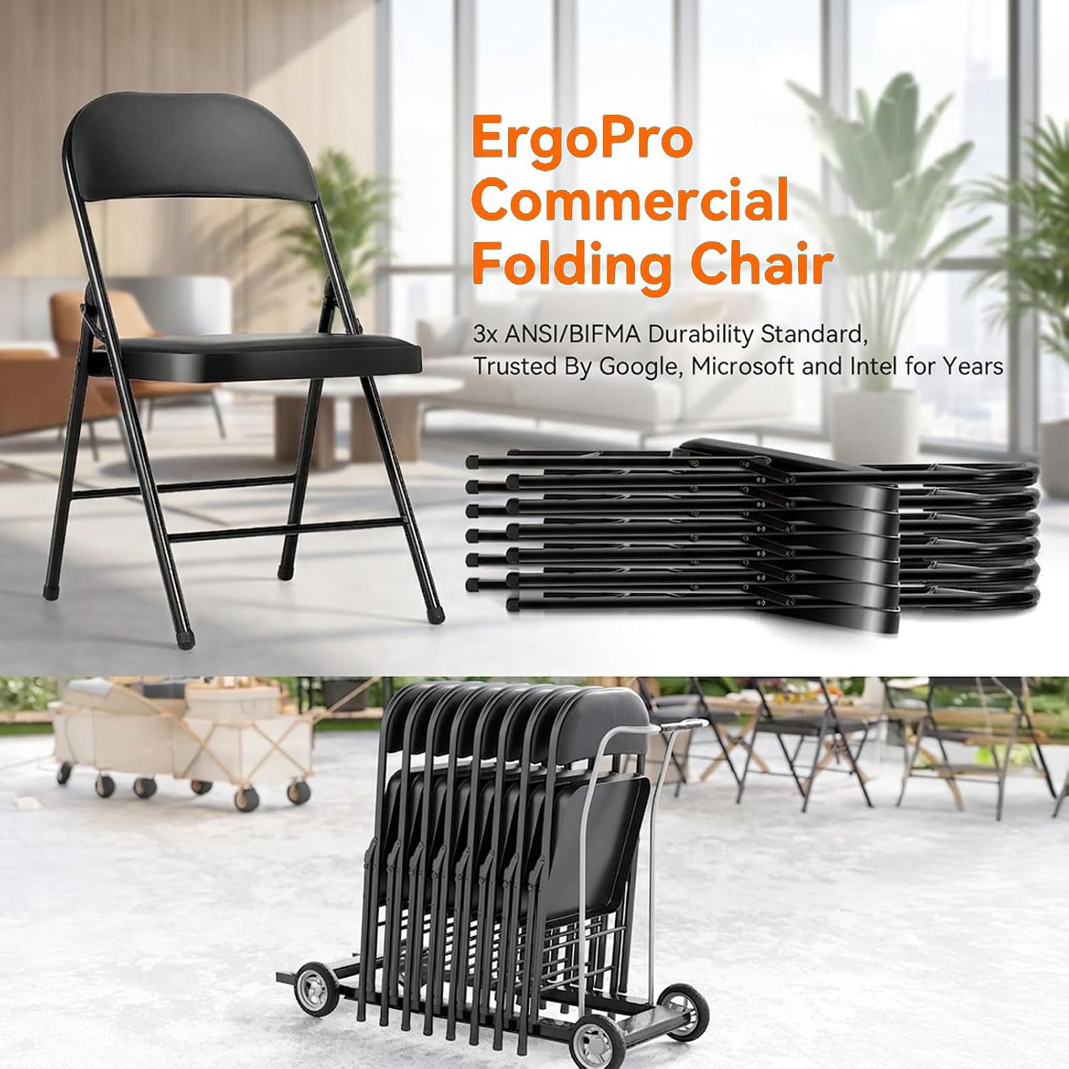 Fenbeli Padded Folding Chairs Set of 6 for Event Hosts, Holds 330 lb Each, Cushioned PU Leather Folding Party Chairs with Double-Braced Steel Frame, Fold Flat for Parties Church Events