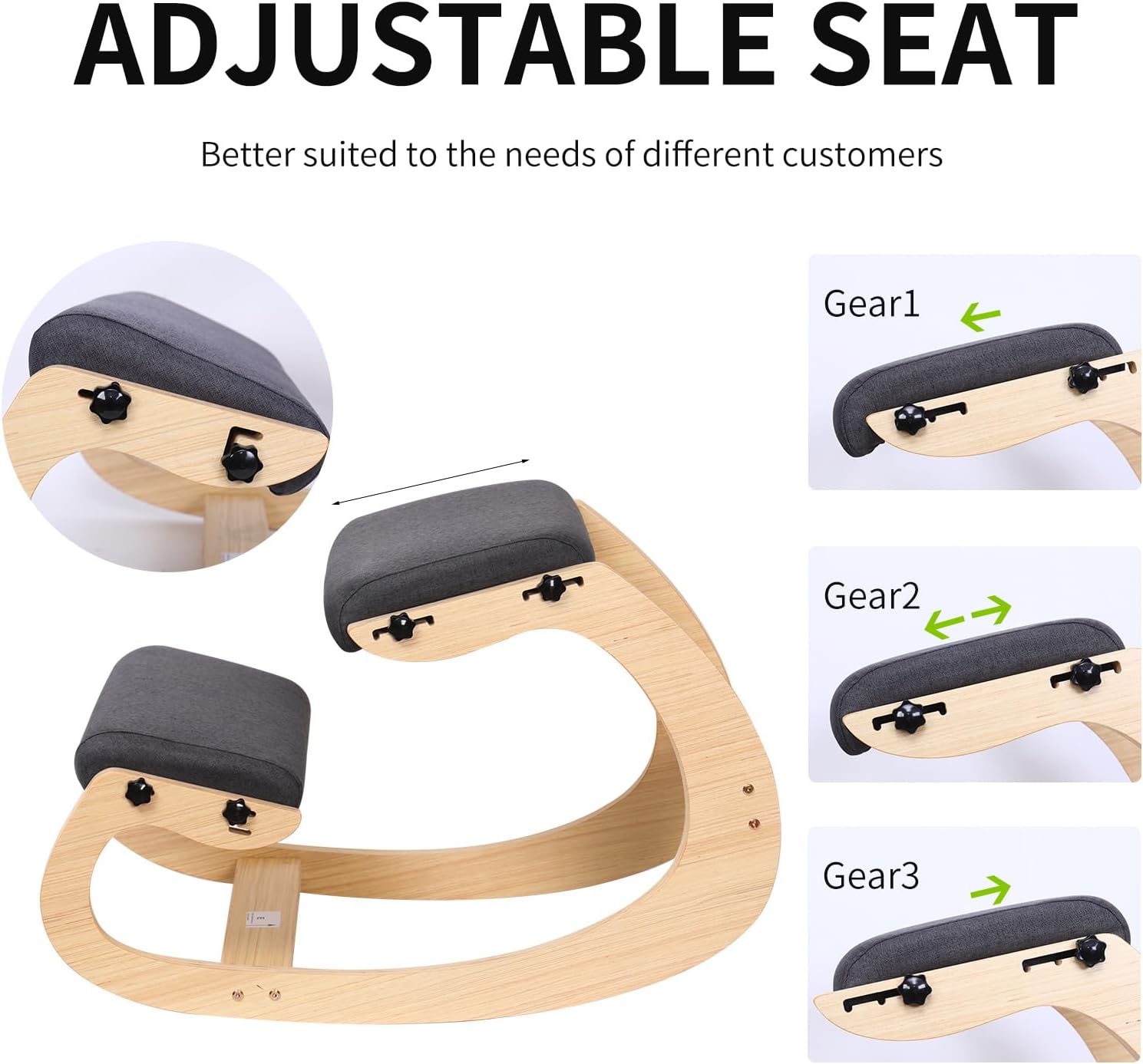Ergonomic Kneeling Chair Adjustable Rocking Knee Chair Posture Chair for Desk,Wood Grey Home Office Kneeling Stool and Kneel Chair