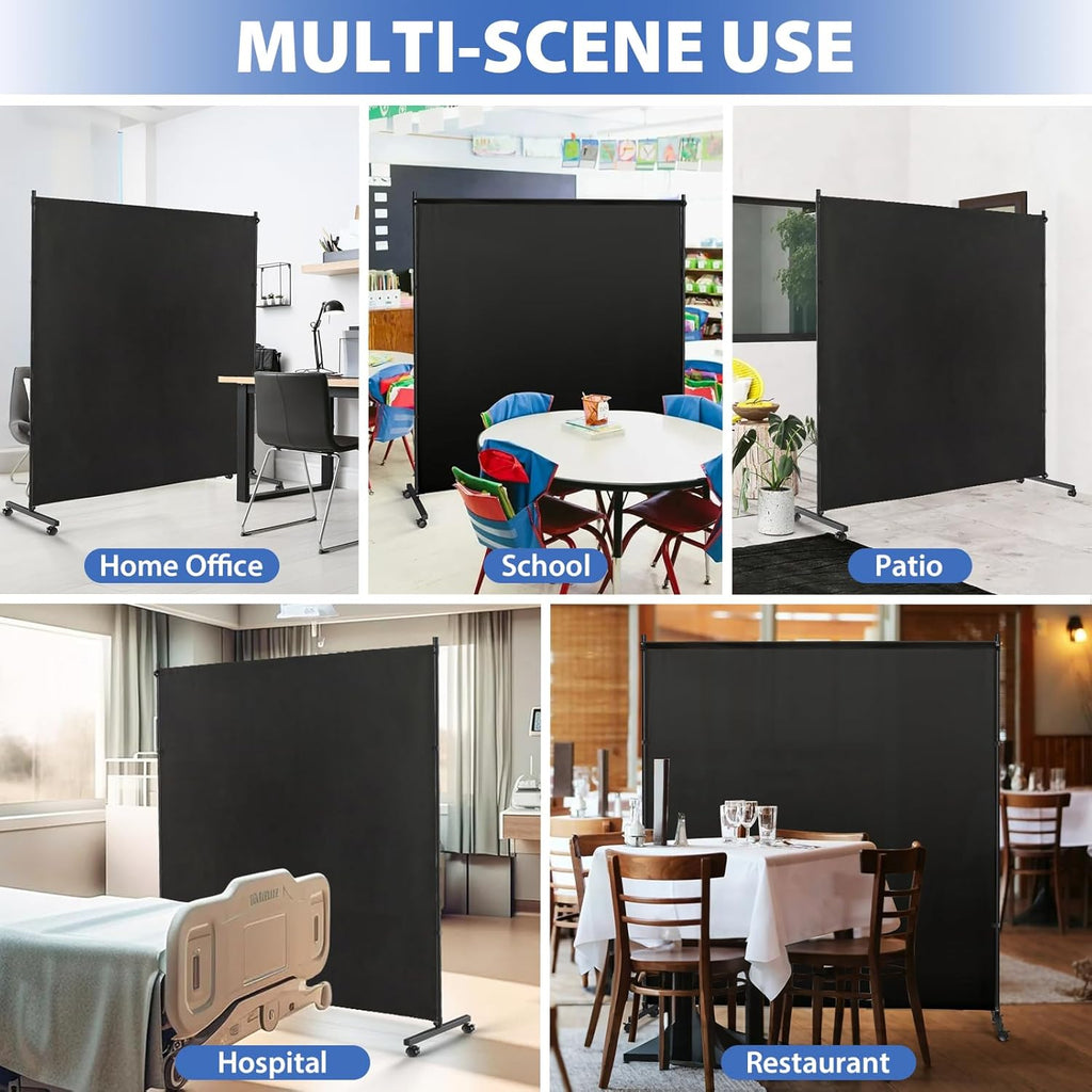 Large Single Panel Room Divider, 73" x 75" Freestanding Privacy Screen with Wheels, Thickened Fabric Partition Wall for Room Separation, Portable Room Separator for Indoor Office, Bedroom,Patio