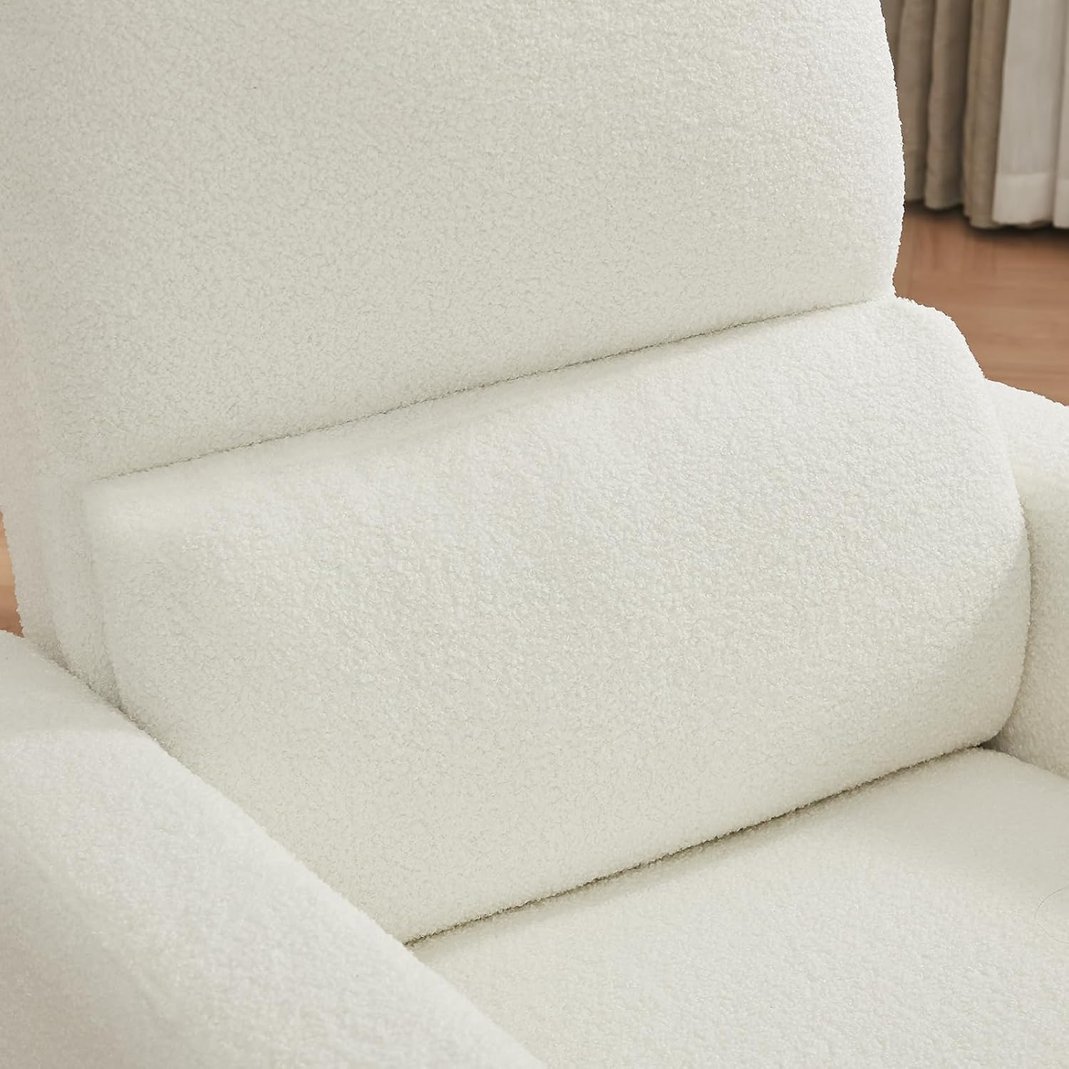 Swivel Rocker Recliner, Oversized Boucle Glider Recliner Nursery, Manual Swivel Rocking Reclining Chairs with Removable Cushion and Lumbar Support for Nursery Living Room Bedroom, Teddy White
