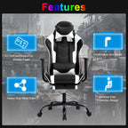 Gaming Chair Computer Chair Ergonomic Gaming Chair with Footrest Reclining High Back Video Game Chair with Lumbar Support Headrest Armrest Swivel Seat for Teen (White)