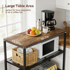 Kitchen Island with 3 Tier Storage, Height-Adjustable Kitchen Shelf, Microwave Stand for Dining, Sturdy Metal Frame, 30.7" L x 13.77" D x 31.51" H,Rustic Brown and Black