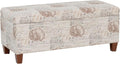 Linon Carmen Ivory and Beige Seashell Upholstered Lift Top Storage Ottoman with Wooden Feet