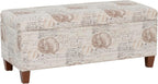 Linon Carmen Ivory and Beige Seashell Upholstered Lift Top Storage Ottoman with Wooden Feet