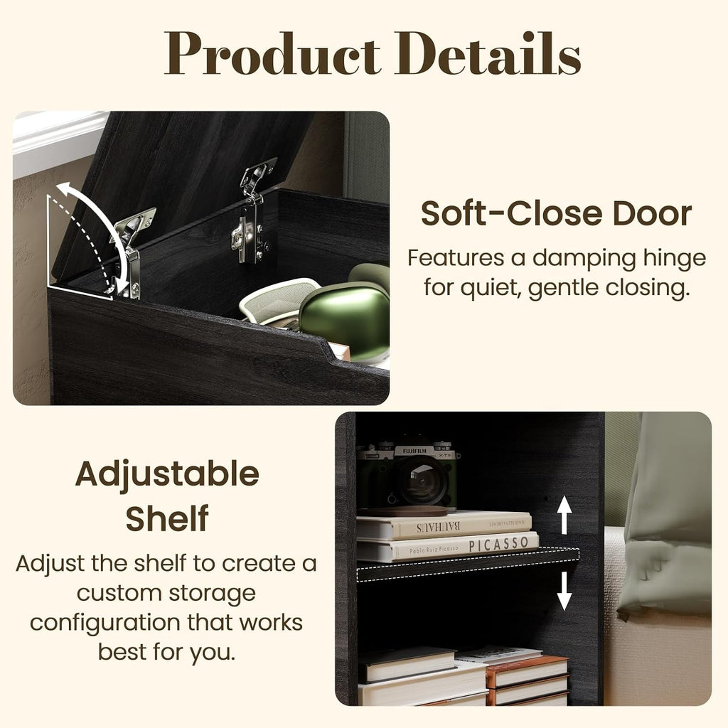 Rreyet End Table with 2 Open Storage Space & 15" Large Cube Storage, Adjustable Shelf, Modern Nightstand, Minimalist Sofa Side Table for Living Room, Bedroom, Office (2, Black)