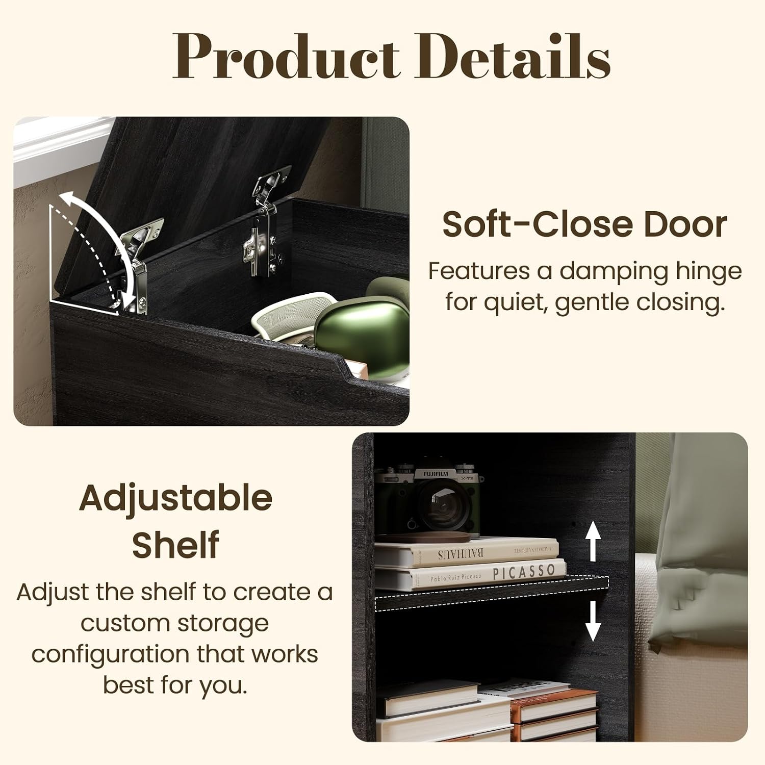 Rreyet End Table with 2 Open Storage Space & 15" Large Cube Storage, Adjustable Shelf, Modern Nightstand, Minimalist Sofa Side Table for Living Room, Bedroom, Office (2, Black)