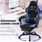 Gaming Chair with Footrest, Comfy Video Game Chairs for Adults Boys with Adjustable Lumbar Support, Linkage Armrests, Reclining Ergonomic Computer Chair for Gaming Office, 360°Swivel, Blue
