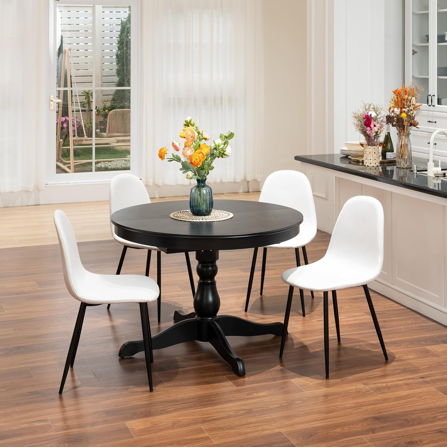 FurnitureR Dining Chairs Set of 4, Fabric Comfy Seat Armless Side Chairs with Metal Legs Mid Century for Home Kitchen Reception Room, Beige