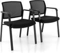 Giantex 2-Pack Reception Room Chair Set with Mesh Back, Metal Frame & Padded Seat, Armrests, No Wheels, Stacking Guest Chairs for Office, Waiting Room, Lobby, Meeting, Black