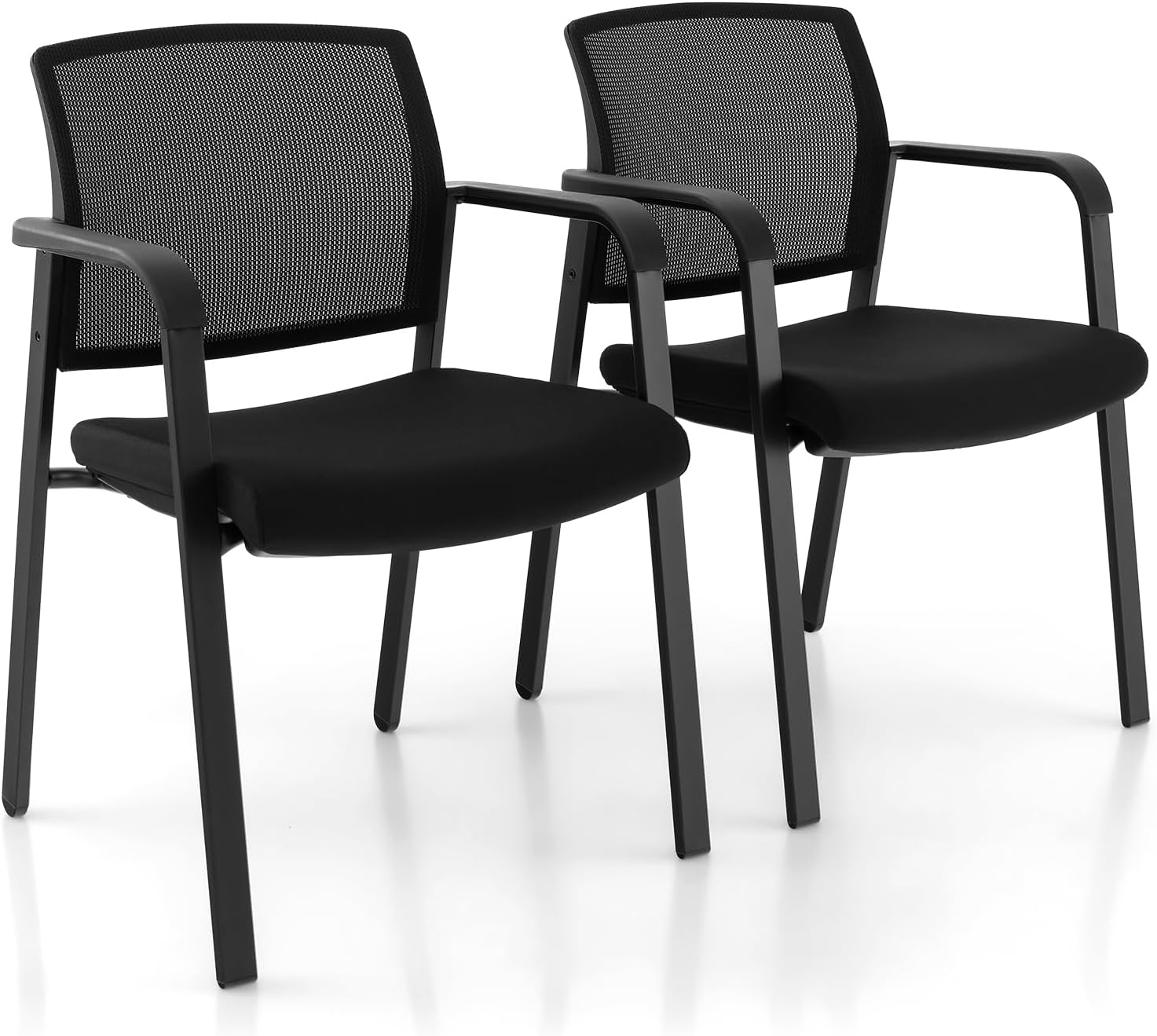 Giantex 2-Pack Reception Room Chair Set with Mesh Back, Metal Frame & Padded Seat, Armrests, No Wheels, Stacking Guest Chairs for Office, Waiting Room, Lobby, Meeting, Black