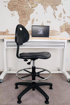 Heavy Duty Durable Drafting Stool - Easy to Clean! Ergonomic Polyurethane Chair. Seat Height Adjustable w/Footring for Home, Automotive, Lab, Cleanroom (Non-Rolling Glides, Tall Stool).