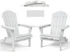 WILLIAMSPACE Adirondack Chairs Set of 2, Solid Wood Outdoor Folding Embossed Adirondack Chair Oversized Wooden Lounge Patio Chair for Garden, Poolside, Backyard, Beach, Easy Assembled (White)
