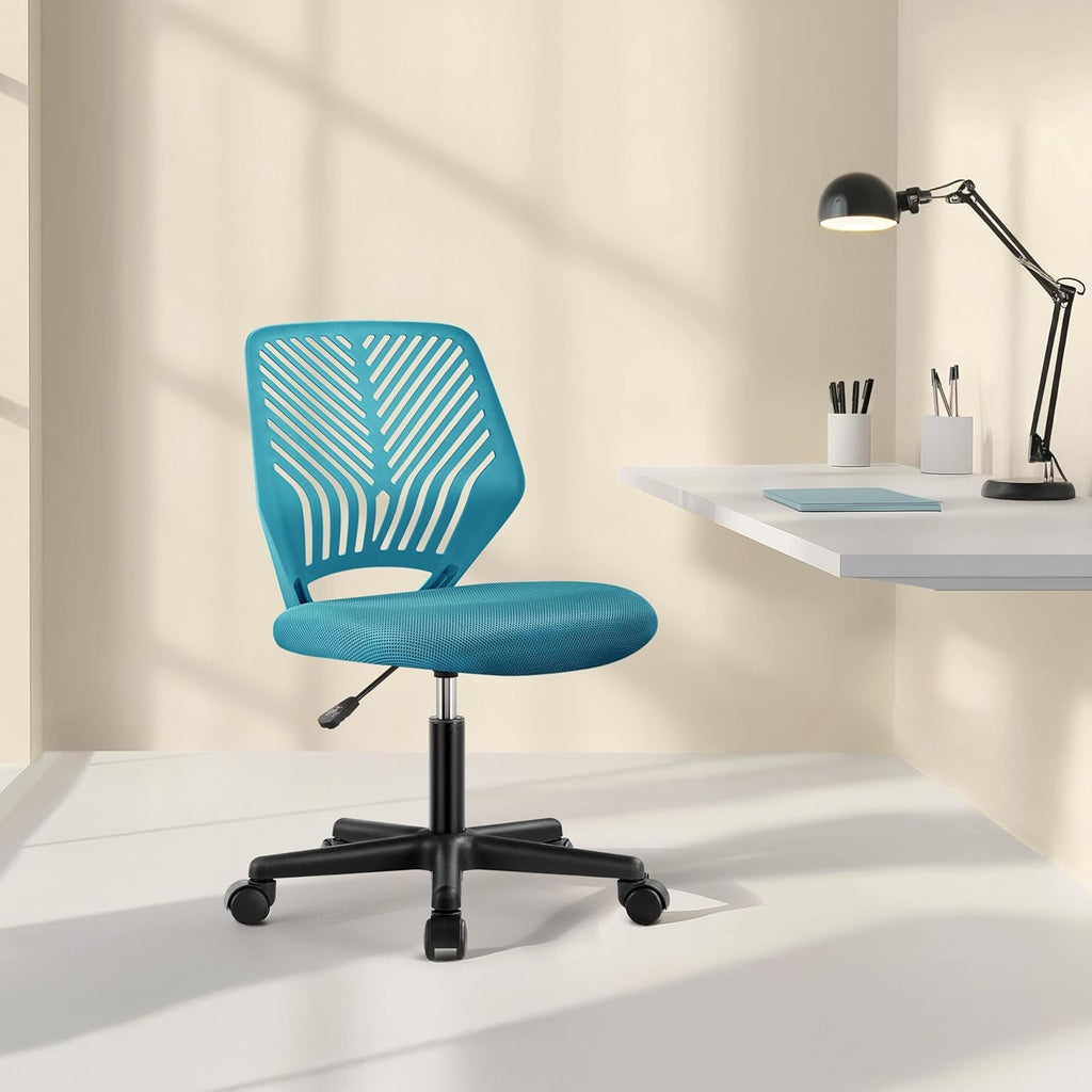 Yaheetech Kids Cute Office Chair Low-Back Armless Study Chair w/Lumbar Support Adjustable Height for Children in Bedroom School, Turquoise
