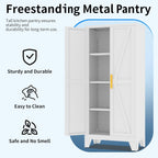 61" Tall Pantry Cabinet, White Metal Pantry Storage Cabinet, Kitchen Pantry Storage Cabinets with 2 Door and 3 Adjustable Shelves (White, 61" Modern)