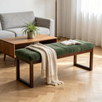 53.2" Upholstered End of Bed Bench, Modern Chenille Fabric Bedroom Bench with Cushion, Padded Dining Bench Entryway Bench with Solid Wood Frame for Bedroom, Living Room, Green