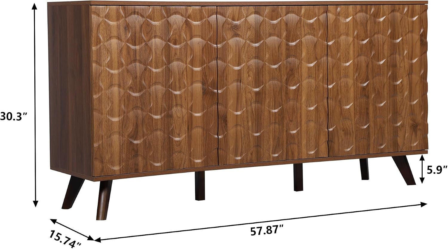 Modern Sideboard Buffet Cabinet with Scandinavian Fluted Door, 58'' Large Kitchen Storage Cabinet with Press Type Door, Accent Console Table for Dining Room Living Room (Walnut)