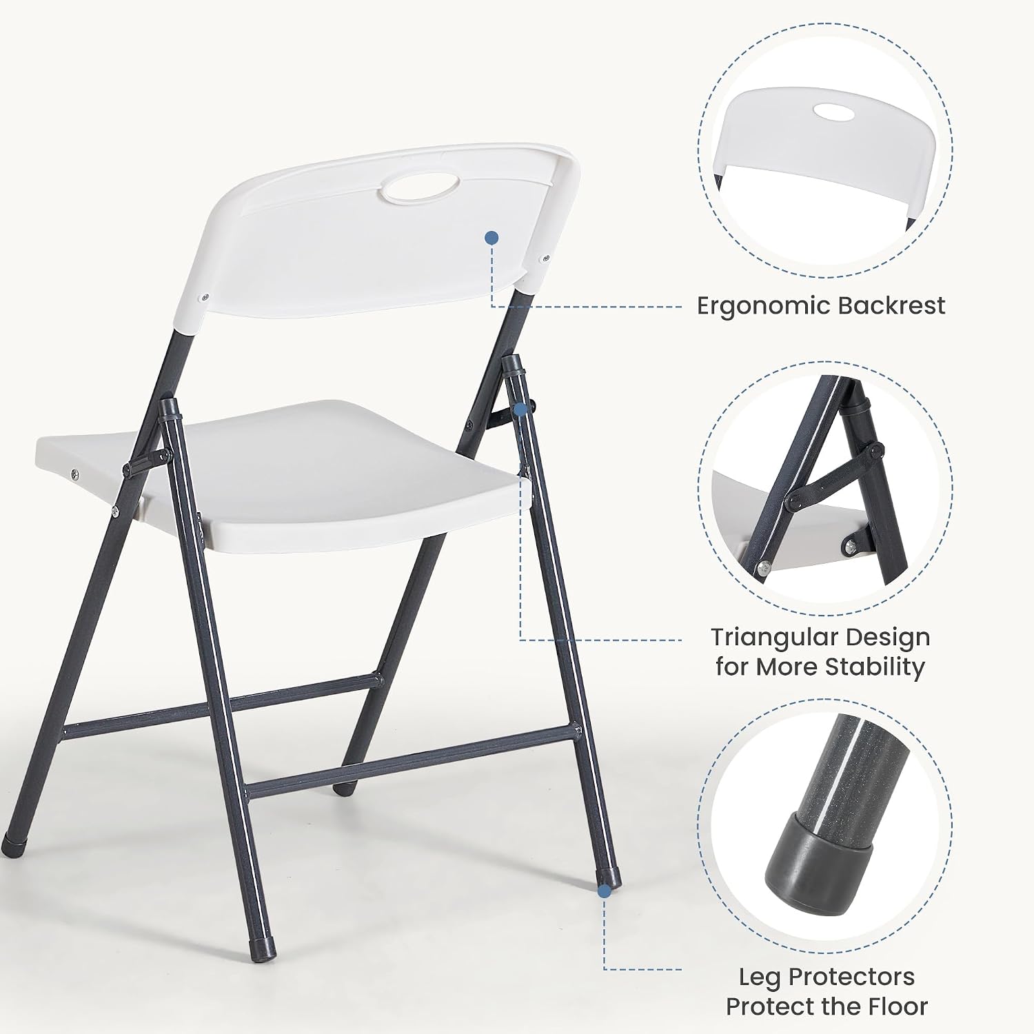 DUMOS 2 Pack White Folding Chairs, Plastic Portable Stackable Dining Chairs with Metal Frame, for Indoor Outdoor, for Home and Office, Conference, Party, Event, Wedding, Birthday, White