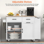 Bigbiglife Kitchen Island with Storage, 39.8" Rolling Kitchen Island Cart with Drop Leaf & Storage - Mobile Kitchen Organizer with Wheels, Rubberwood Top, Trash Can Cabinet & Towel Rack, White