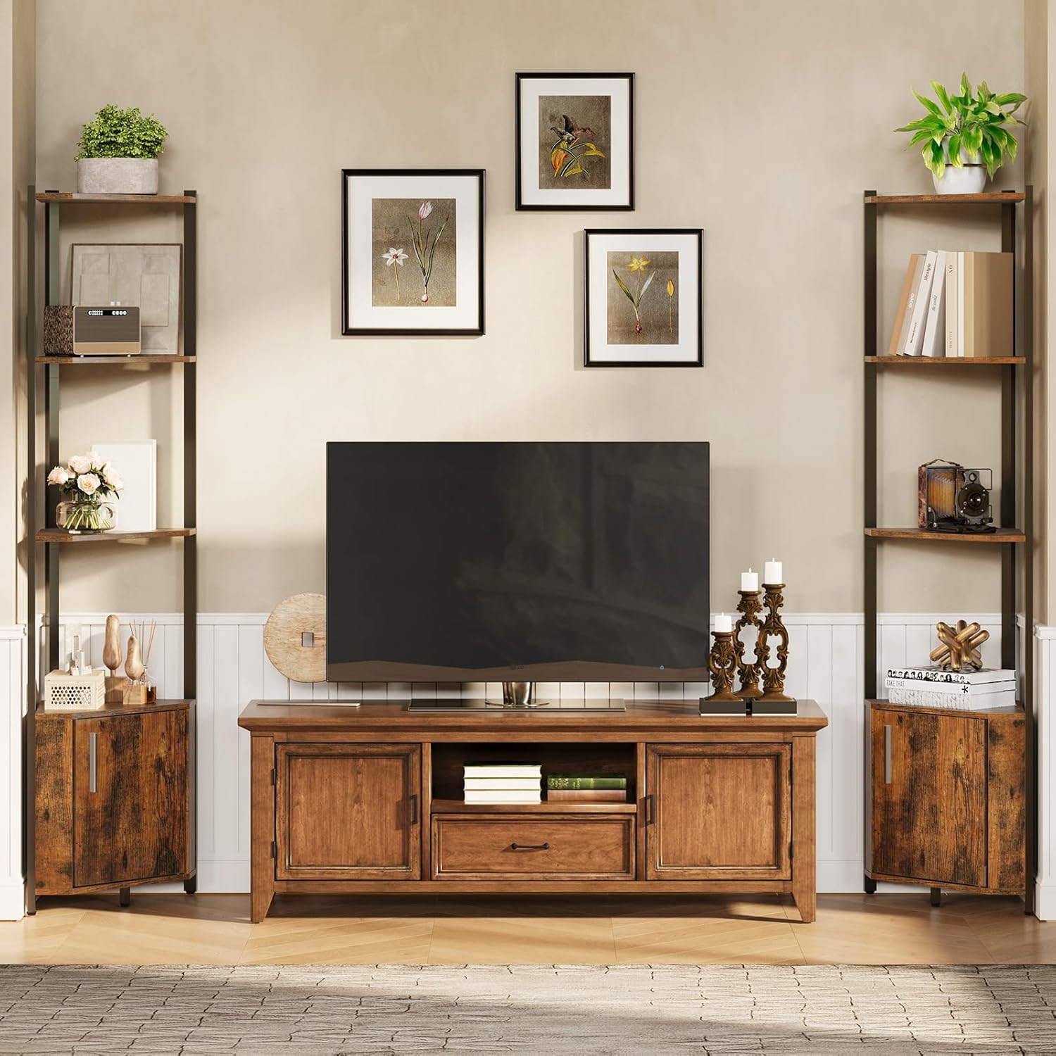 Garvee 5 Tier Corner Shelf - 57" Tall Corner Cabinet Stand with Storage, Space-Saving Corner Bookshelf for Living Room & Bedroom | Brown Corner Shelf, Modern Corner Organizer