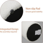 Modern Round Vanity Stool, Small Ottoman, Cute Fabric Foot Stool, Teddy Fleece Footrest, Upholstered Vanity Chair, Stool for Makeup, Bedroom, Living Room (1PCS, Round-White)