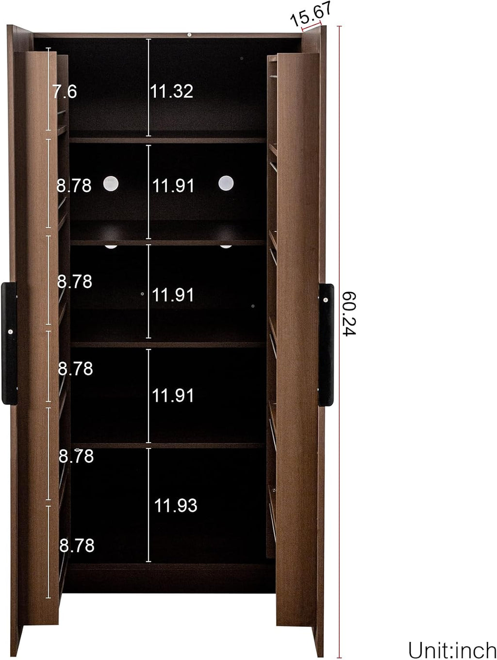 62.99" Kitchen Pantry Cabinet with 12 Door Shelves, Freestanding Buffet Cupboard Sideboard with 5-Tier Storage & Cable Holes for Kitchen, Living Room, Dining Room, Light Brown