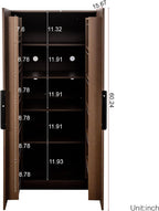 62.99" Kitchen Pantry Cabinet with 12 Door Shelves, Freestanding Buffet Cupboard Sideboard with 5-Tier Storage & Cable Holes for Kitchen, Living Room, Dining Room, Light Brown