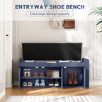 42.6" Entryway Shoe Storage Bench with Padded Seat, 3 Doors and Side Shelves, Lift Top Storage Bench for Shoes, Hallway, Bedroom, Living Room, Navy Blue